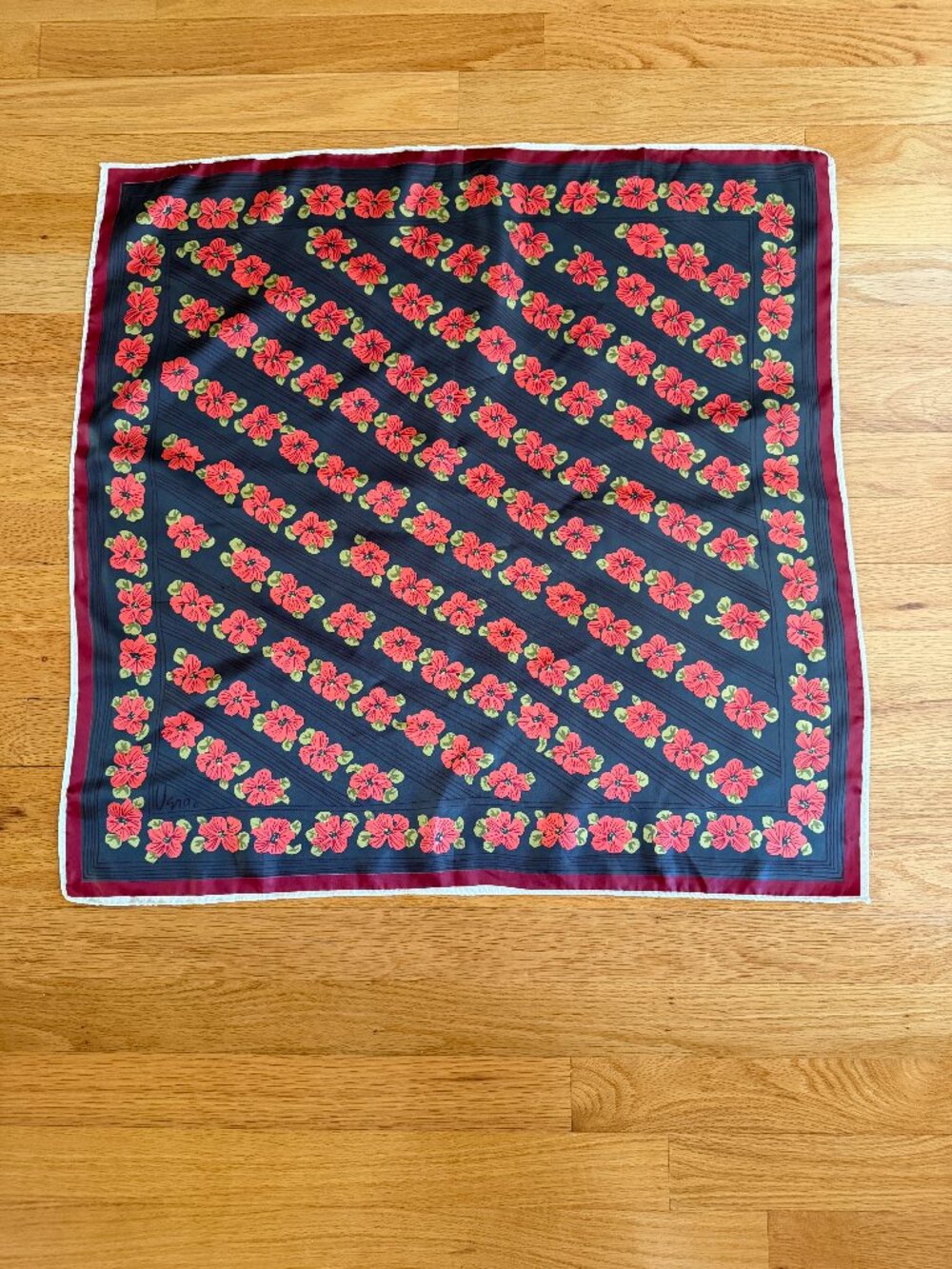 Vintage 1970's Vera Decorative Floral Scarf 26" X 26"